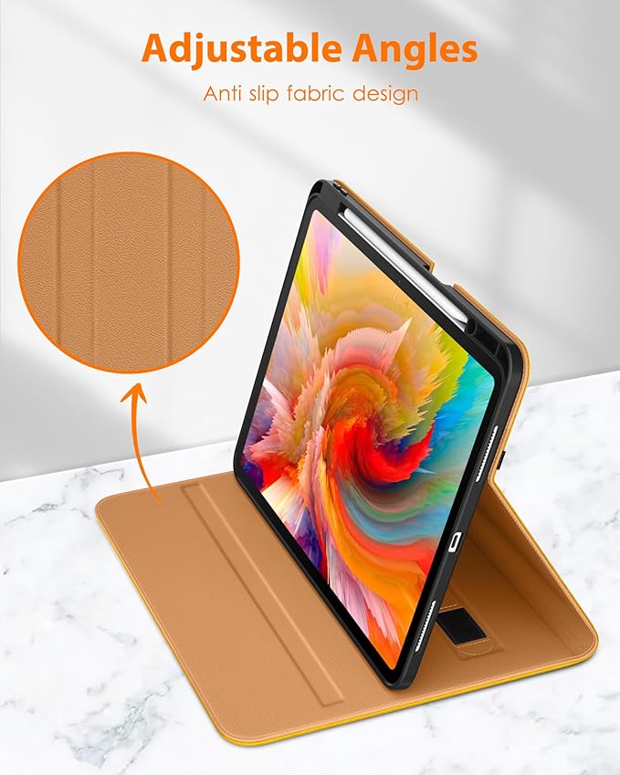 DTTO for iPad Pro 13 inch Case (M5/M4) 2025/2024, Premium Leather Business Folio Stand Cover with Pencil Holder - Auto Wake/Sleep & Multiple Viewing Angles, Built in Hand Strap & Pocket, Yellow
