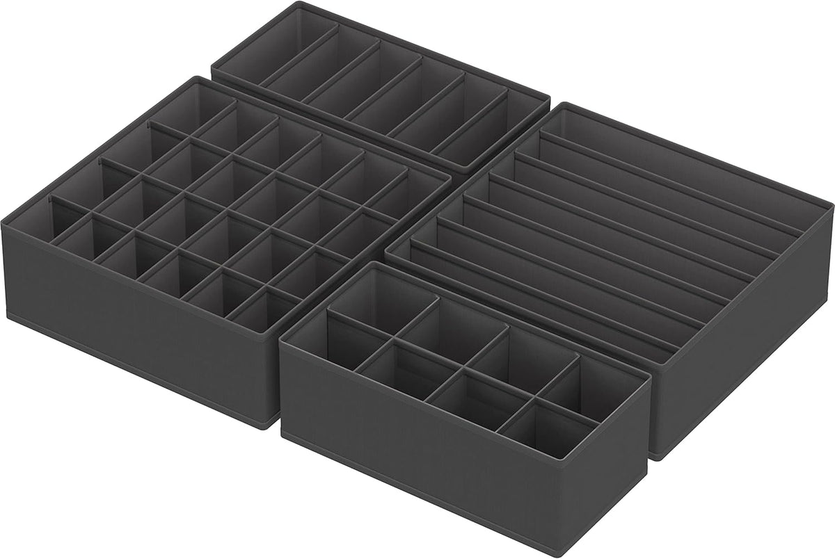 Simple Houseware 4-Pack Drawer Organizer Set - Closet Dividers for Underwear, Socks, Bras, Scarves, Ties - Foldable Non-Woven Storage Boxes, Dark Gray