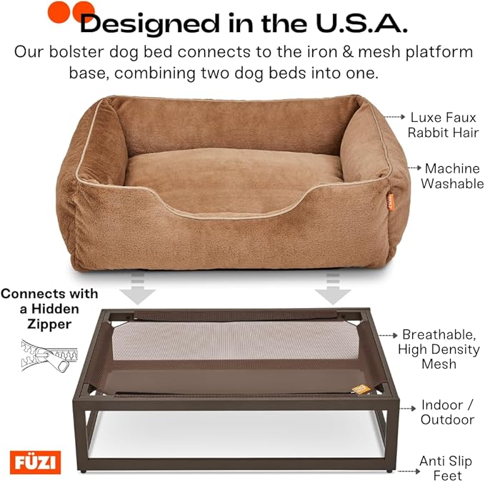 FUZI Elevated Dog Bed Small, Luxury Raised Dog Beds, Removable and Machine Washable Bed Cover, Indoor/Outdoor Orthopedic Pet Bed, Small 25.1x16.75x18 Soft White & Black Base