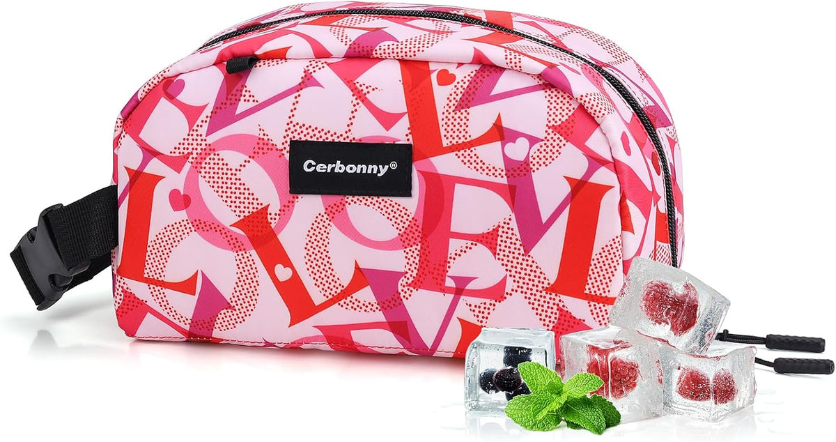 Cerbonny Small Cooler Bag Freezable Lunch Bag for Work School Travel, Leak-Proof, Insulated, Portable, Lightweight, 2.5L, Love Pattern