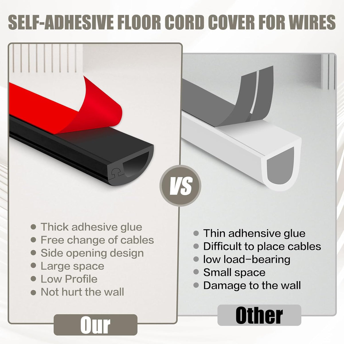 Silicone Wall Wire Hider, Side Open Wire Covers for Cords on Wall, 3.3FT Self-Adhesive Flexible Cord Hider for Mounted TV, Home Office, Cavity 0.63" W x 0.31" H