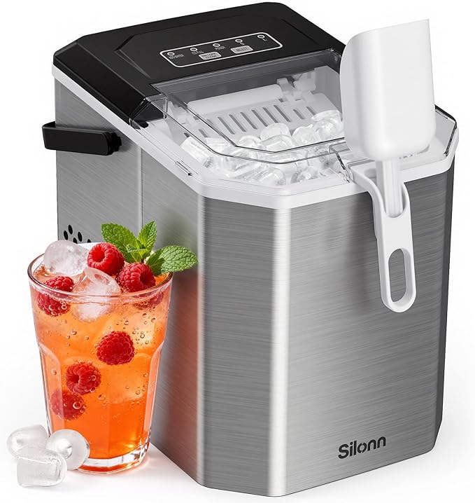 Silonn Ice Maker Countertop, Stainless Steel Portable Ice Machine