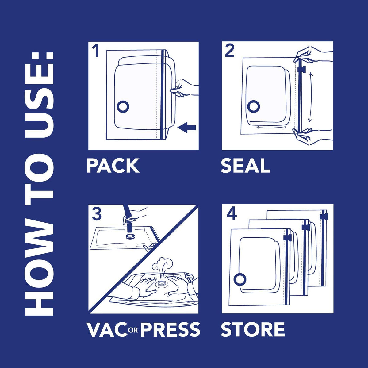 Hefty Shrink-Pak Vacuum Storage Bags - Space Saver for Under Bed Storage, Clothing and Comforters, 3X More Storage Space, 6 Medium Zipper Bags