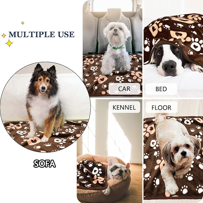 AHOOCUSTOM Brown Fleece Extra Large Dog Blanket, 80'X60', Soft Flannel Pet Cat Puppy Blanket Mat Cover for Bed Couch, Cute Paw Print Throw Blanket for Dogs