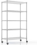 Himimi 5-Tier Heavy Duty Steel Wire Rack Storage Shelving, Adjustable Metal Storage Shelves with Wheels, 82''H Wire Shelf for Kitchen Garage Basement Pantry Organization, 18" D×36" W×82" H-Silver