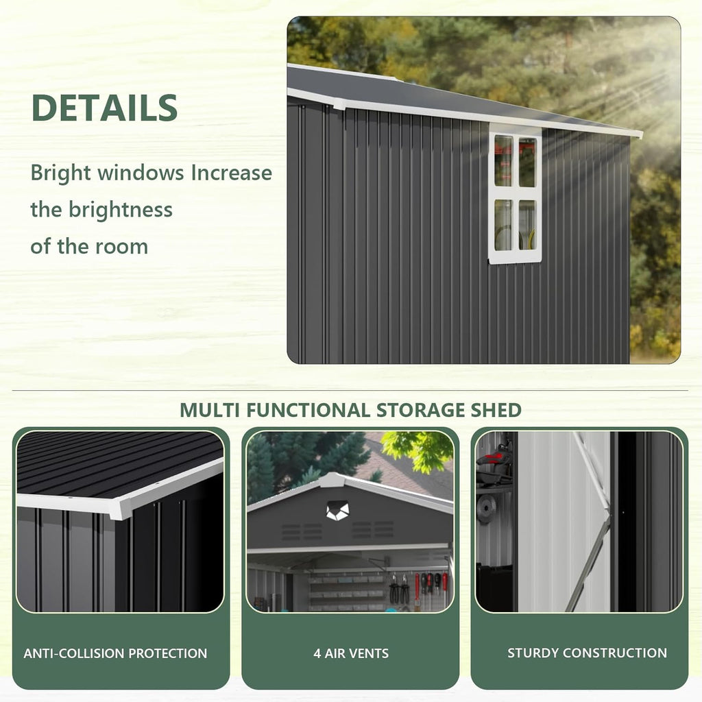 8x6 FT Metal Storage Shed with Window,Outdoor Storage Building,Large Backyard Sheds,Waterproof Outside Storage Sheds