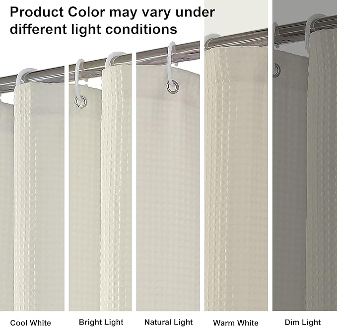 OVZME Extra Long Shower Curtain Set- 96 Inch Long Waffle Weave Heavy Duty Fabric Shower Curtains for Bathroom, Luxury Heavy Duty Thick Cloth Shower Curtain with 12 Plastic Hooks, 72x96, Cream