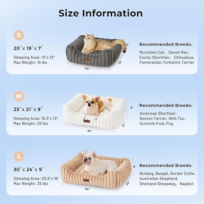 ZOMISIA Large Cat Beds - Orthopedic Dog Bed for Medium Dogs, Rectangle Pet Bed with Fluffy Removable Washable Cover, 25x21x9inches, Beige