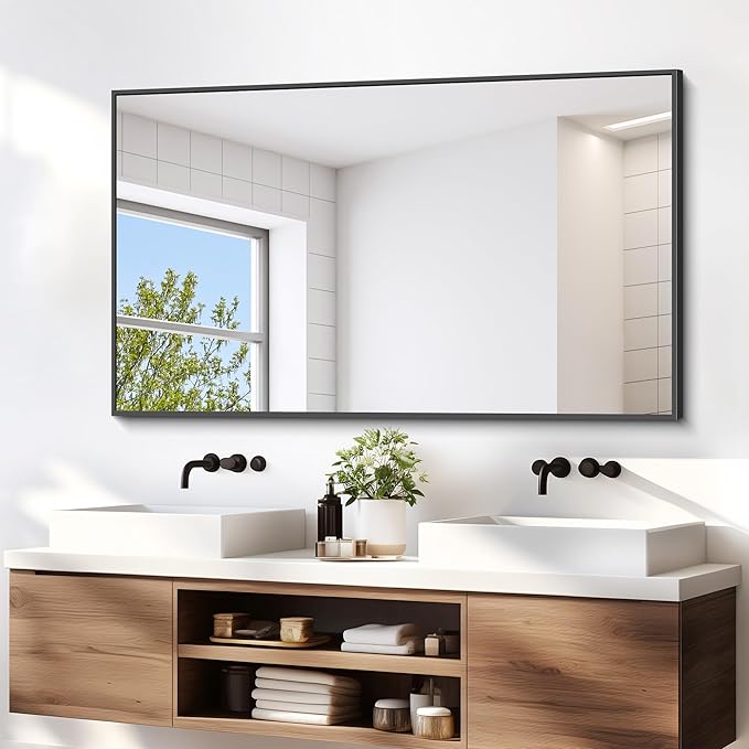 Black Bathroom Mirror for Wall, 55x36 Inch Rectangle Mirrors