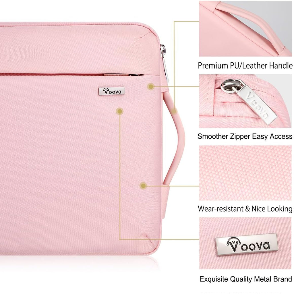 Voova Laptop Sleeve Case 13 13.6 Inch for Women, 360°Protective Waterproof Slim Computer Bag Cover Compatible with MacBook Air 13 M1/M2/M3/M4 2020-2024, MacBook Pro 13, IPad Air/Pro 13, Pink
