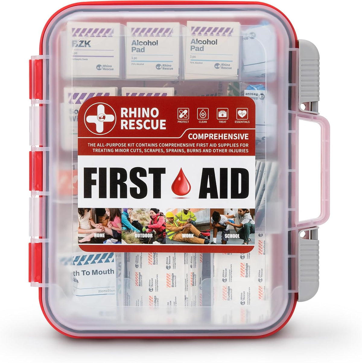 RHINO RESCUE 371 Pieces OSHA All-Purpose First Aid Kit, Home & Office Professional Medical Supplies, Ideal for Emergency, School, Business
