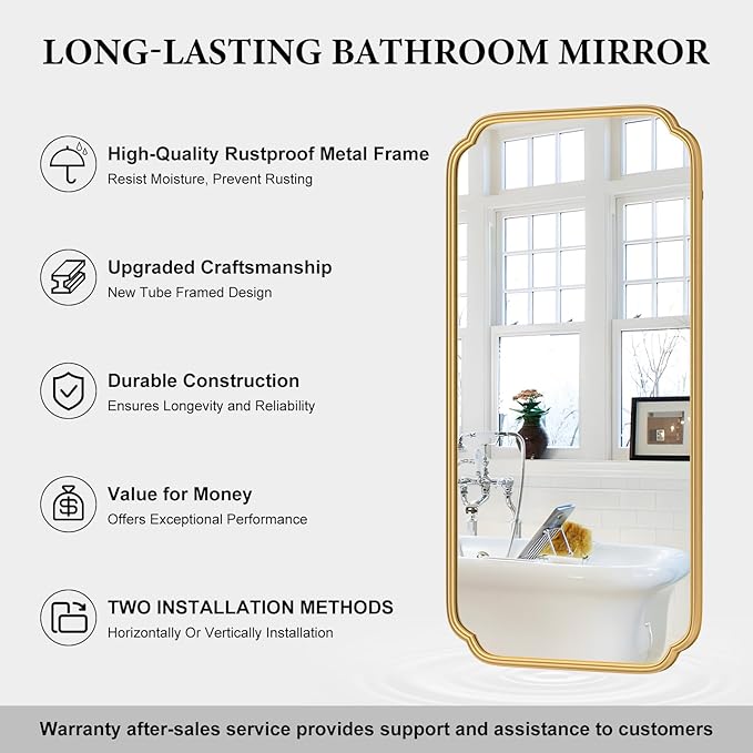 Gold Wall Mirror 48 x 24 Inch Bathroom Vanity Mirror