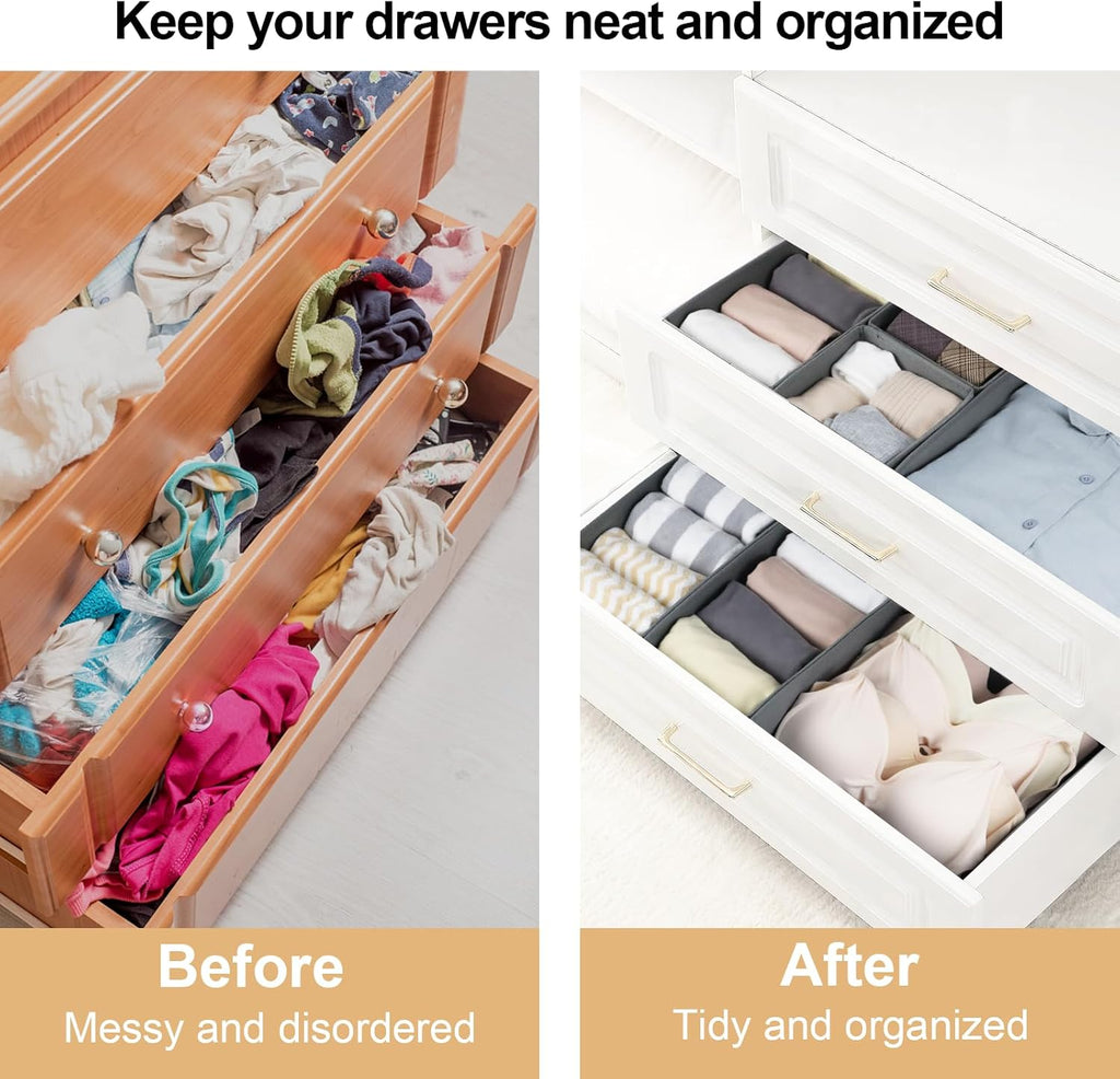 16 Pcs Drawer Organizer,Fabric Closet Organizer and Storage Baskets,Foldable Drawer Divider for Clothing,Sock,Ties,Underwear Drawer Organizers,Cabinet Storage Boxes (Gray)