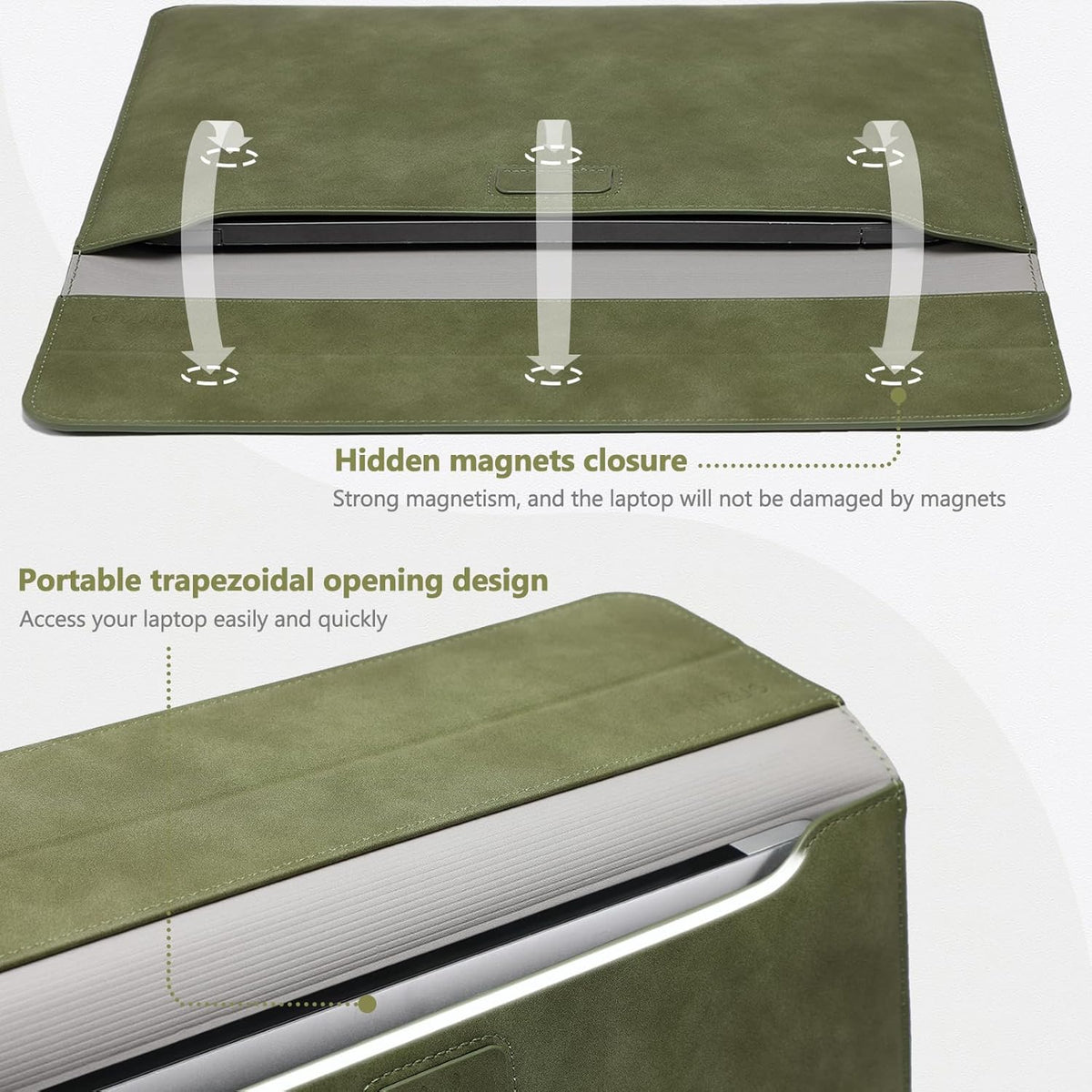 HYZUO 15-16 Inch Laptop Sleeve Case with Stand Feature for MacBook Pro 16 M4/M3/M2/M1 Pro/Max 2025-2019, XPS 15, MacBook Pro 15 2015-2012, Samsung Galaxy Book Flex/Pro 15, Olive Green