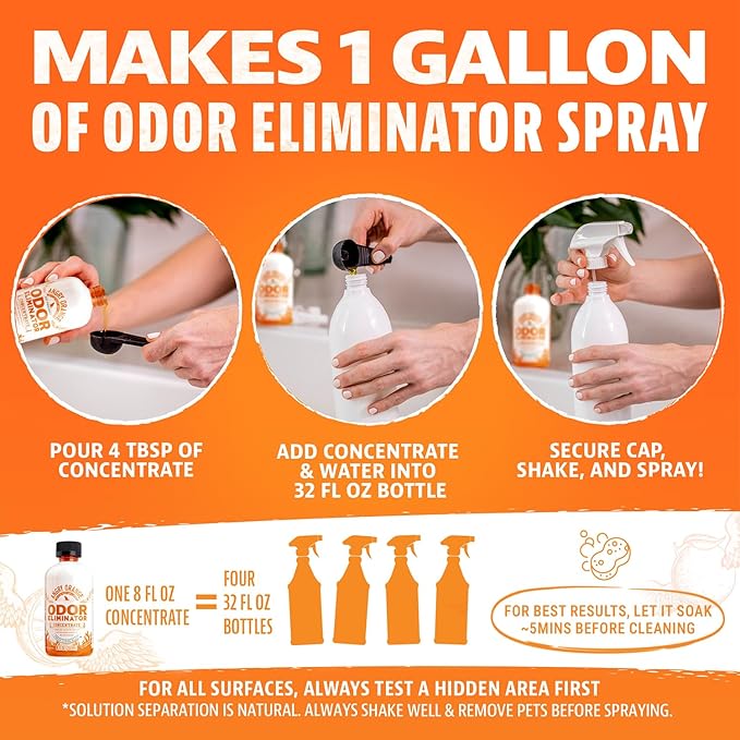 Angry Orange Pet Odor Eliminator Concentrate for Cat Urine and Smells - Fresh Scent - 8 oz (Makes 128 oz of Cleaner)