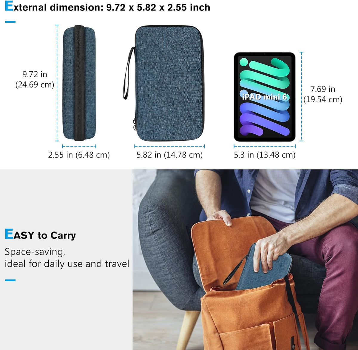 ProCase Large Hard Travel Electronic Organizer Case for MacBook Power Adapter Chargers Cables Tech Organizer Hard Drive USB Flash Disk SD Card Portable Electronics Accessories Bag -Navy
