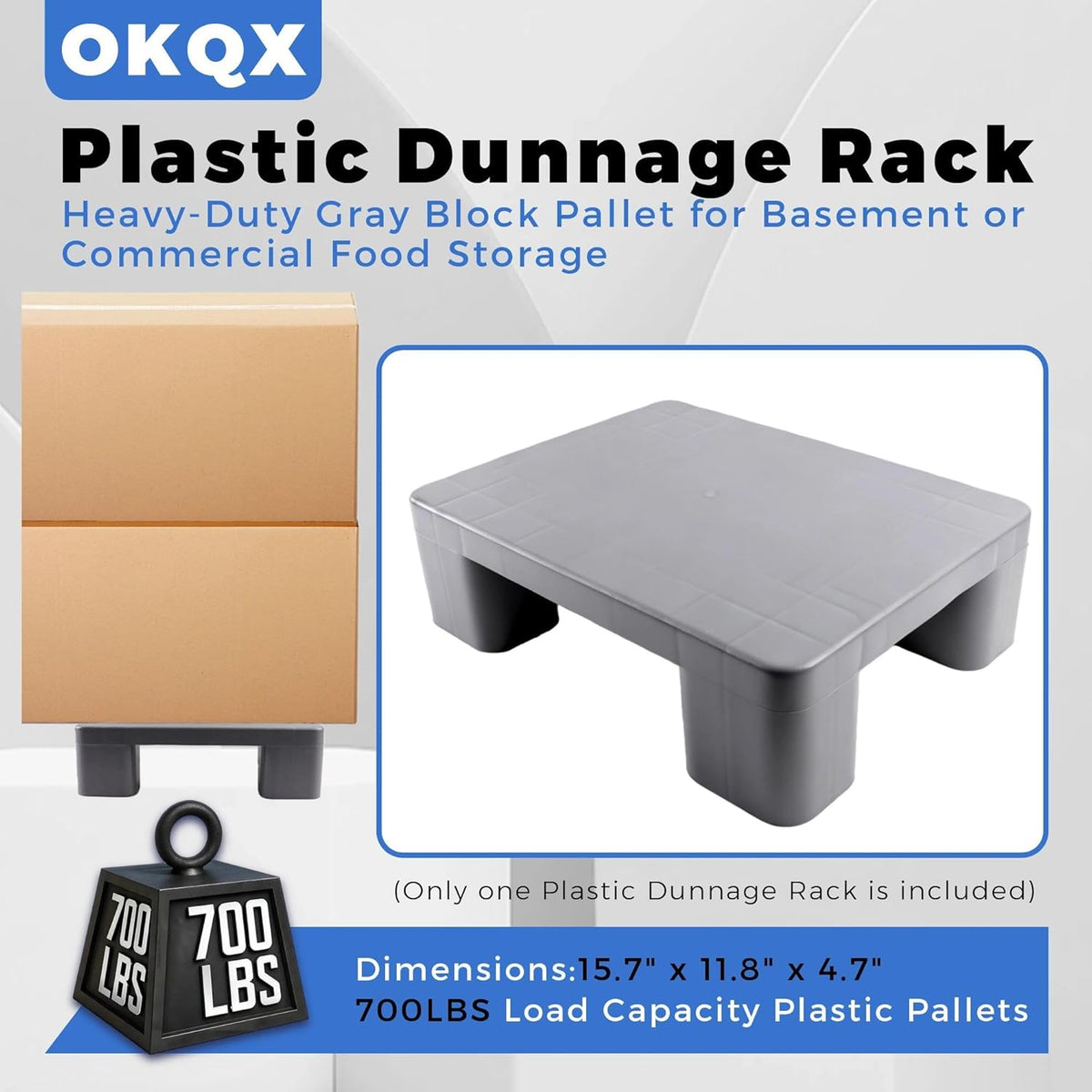 Plastic Dunnage Rack – Heavy-Duty Gray Block Pallet for Basement or Commercial Food Storage, 15.7" x 11.8" x 4.7", 700LBS Load Capacity Plastic Pallets for Dry Floor Organization