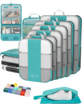 10 Set Compression Packing Cubes for Travel Essentials,Compressible Expandable Packing Cubes for Suitcase,OlarHike Luggage Organizer Bags for Travel,Handy Helper for Organizing Clothes(Blue Green)