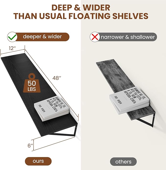 Heimlove Black Deep Floating Shelves
