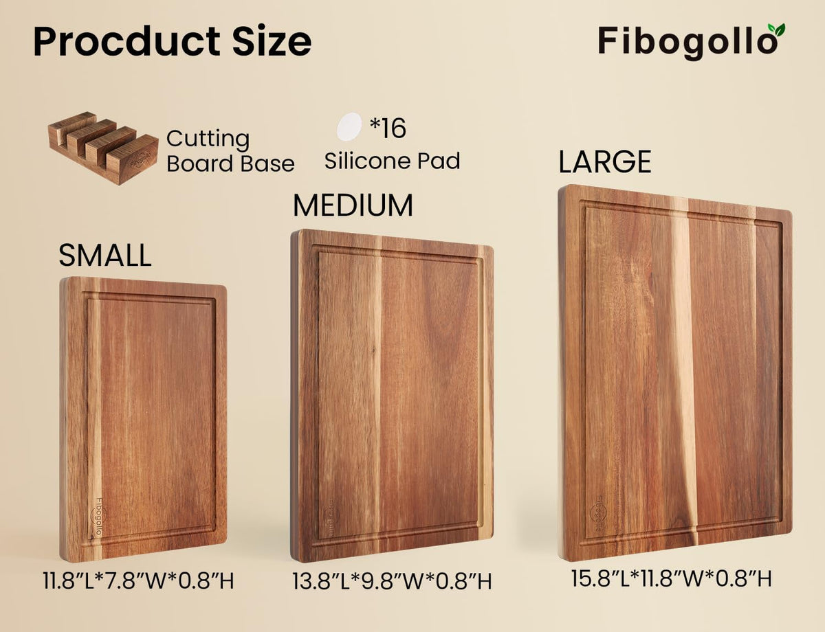 Acacia Wood Cutting Boards for Kitchen(Set of 3),Wooden Chopping Boards Set with Juice Groove, Large Serving Board with Holder,Butcher Block for Meat,Vegetables,Fruit