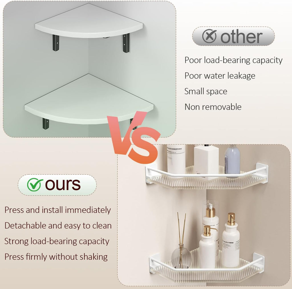 EVERZONE Shower Corner Caddy, 2 Pack 12" Brushed 304 Stainless Steel Organizer for Bathroom,Kitchen & Balcony, Floating Shower Wall Shelf Bath Basket Rack Heavy Duty 2 Pack (Gold,Acrylic)