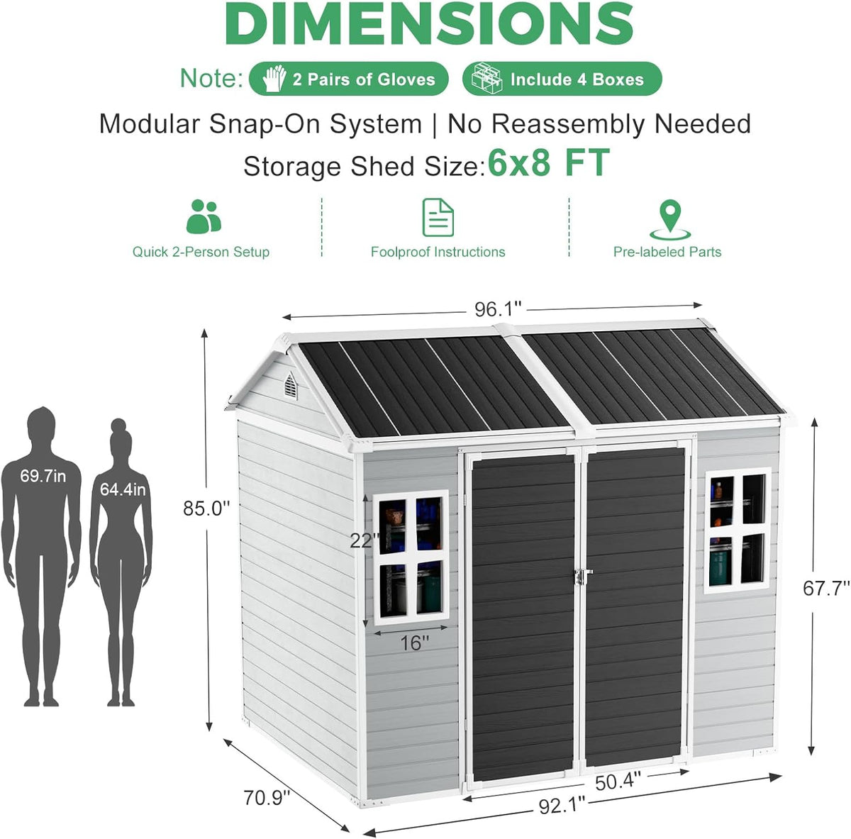 6x8 FT Plastic Storage Sheds Outdoor with Floor and Window, Utility All-Weather Resin Shed Easy to Install, Large Sheds & Outdoor Storage/Tool Shed for Backyard Patio Lawn, Gray