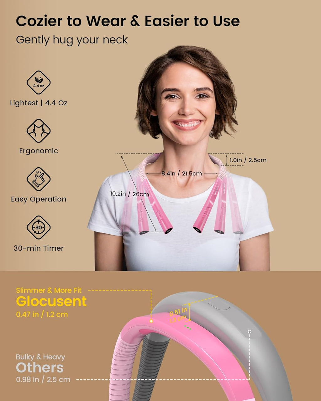 Glocusent Upgraded LED Neck Reading Light, Book Light for Reading in Bed, 30-min Timer, 3 Colors & 3 Brightness Adjustable, Rechargeable & Long Lasting, Perfect for Reading, Knitting