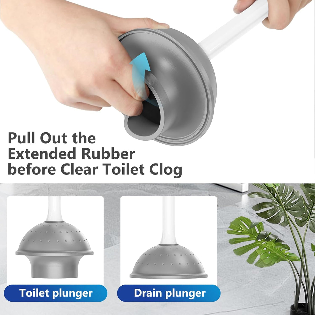 Toilet Brush and Plunger Set: 2-in-1 Heavy Duty Toilet Plunger and Bowl Brush Combo with Holder for Bathroom Cleaning - White