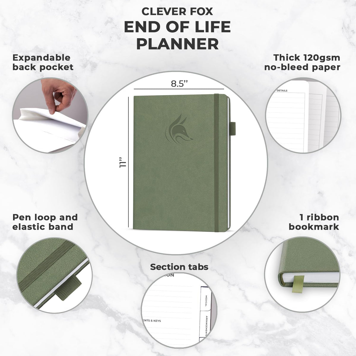 Clever Fox Large End of Life Planner – Guided Final Arrangements Organizer Notebook for Instructions, Beneficiary Info, Will Preparation, Last Wishes & Funeral Planning – 8.5" x 11" (Cypress)