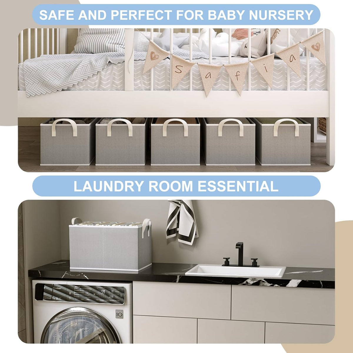 Closet Storage Bins, Fabric Closet Organizers and Storage Basket for Shelves, Collapsible Shelf Baskets for Organizing Shelves, Bedroom Clothes Basket, Gray, 3 Pack