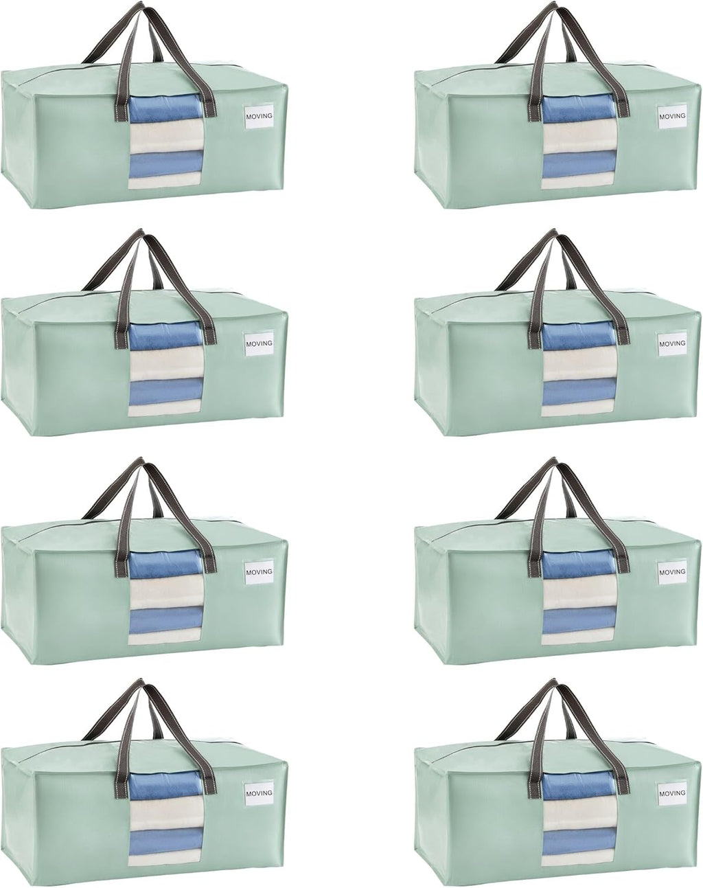 VENO 8 Pack Moving Bags for College, Heavy-Duty Storage Totes, Moving Boxes and Wardrobe Packing Supplies Alternative - Extra Large Durable Laundry Bags for Clothes (Shiny Light Green, 8 Pack)