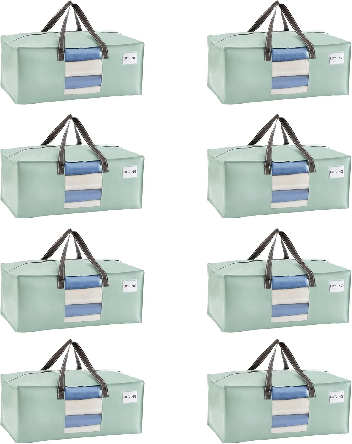 VENO 8 Pack Moving Bags for College, Heavy-Duty Storage Totes, Moving Boxes and Wardrobe Packing Supplies Alternative - Extra Large Durable Laundry Bags for Clothes (Shiny Light Green, 8 Pack)