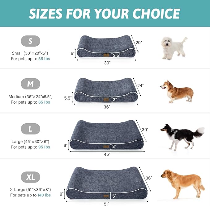COZY KISS Orthopedic Dog Bed for Small Dogs up to 35 lbs - Removable Washable Cover with Waterproof Lining & Non-Skid Bottom, Cotton-Polyester Blend Boat-Shaped Lounger Mattress, S(30x20x5in), Blue