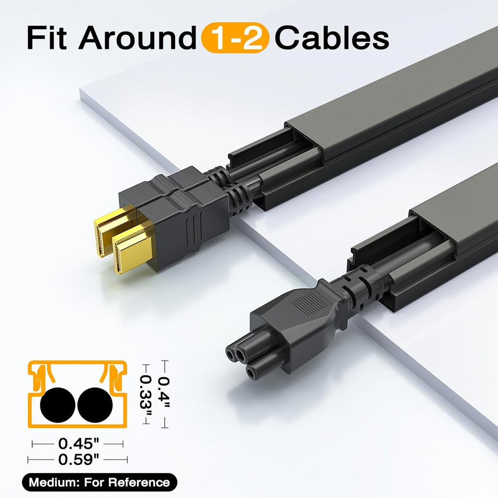 Delamu 157in Cord Covers for Wires on Wall, Cord Hider for 1 Cord, Paintable Cable Hider, Cable Management Wire Covers for Cords,W0.55 H0.4in, Black