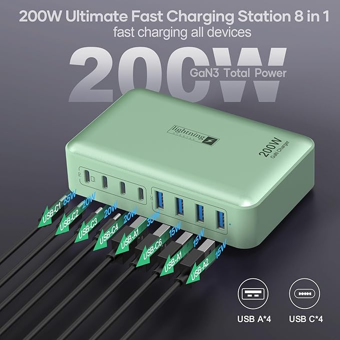 8-Port Multiple Charger Station 200W