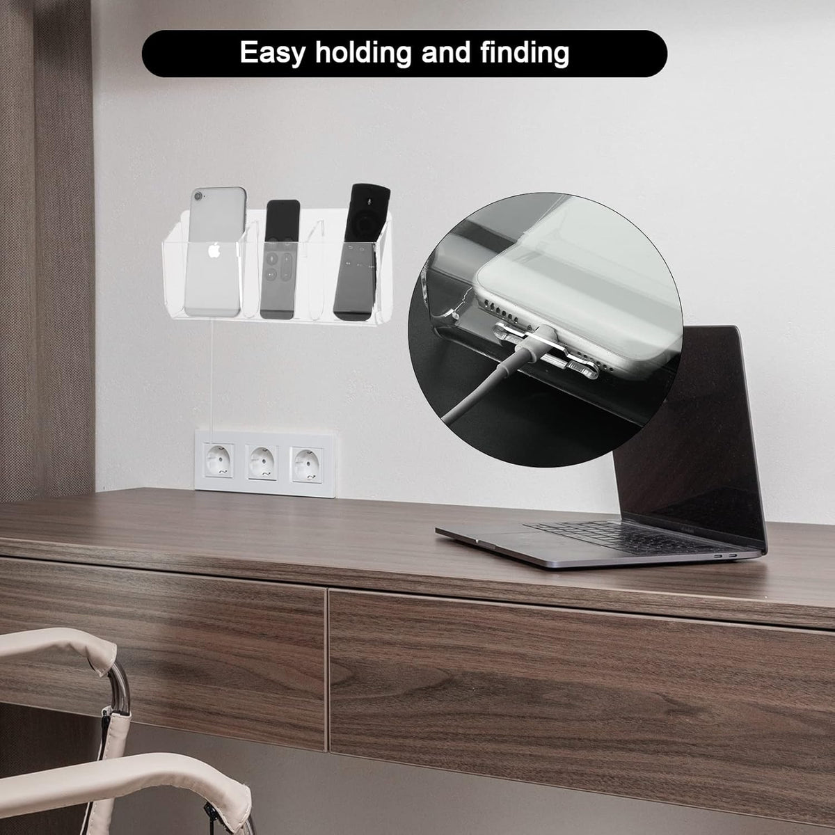 Cosmos Remote Control Stand Wall Mount Phone Holder with Removeable Block Wall Shelf Cell Phone Charging Brackets Holder Multipurpose Storage Organizer (Transparent Clear)