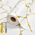 Drawer and Shelf Liner for Kitchen Cabinet Non Slip Waterproof Shelf Paper 17.5 in X 30 Ft Non Adhesive Refrigerator Liners Gold White Marble Easy Liners for Bathroom Cupboard