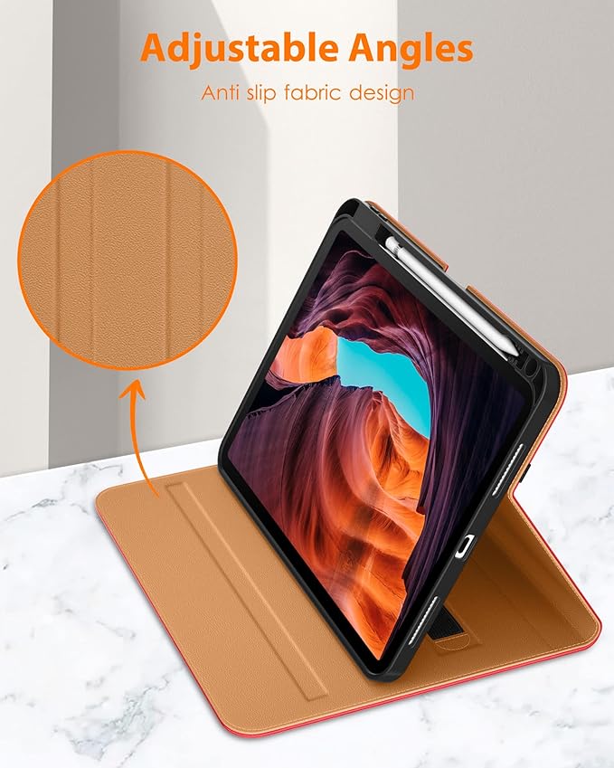 DTTO for iPad (A16) 11th Generation Case 11 Inch 2025, iPad 10th Generation Case 10.9 Inch 2022, Premium Leather Business Folio Stand Cover with Pencil Holder - Auto Wake/Sleep, Red