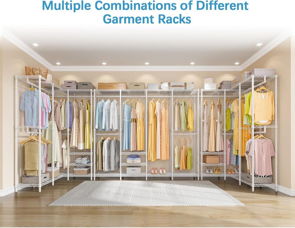 VIPEK V40 Wire Garment Rack Heavy Duty Clothes Racks for Hanging Clothes, Multi-Functional Bedroom Clothing Racks Freestanding Closet Wardrobe Rack, 76" L x 15.7" W x 76.4" H, Max Load 1110lbs, White