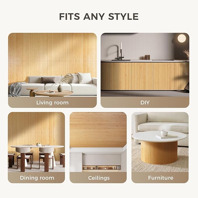 OUZUGIE 1 Pack 96x48 Inch Natural Bamboo Wall Panel – Carbonized Pole Wrap