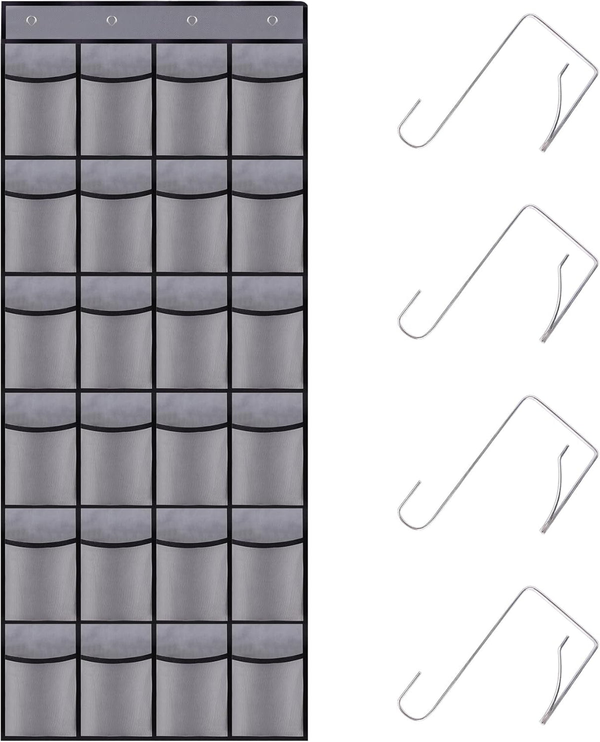 Over the Door Shoe Organizer, 24 Large Breathable Mesh Pockets, Hanging Storage Holder, Hanging Shoe Organizer(Grey)