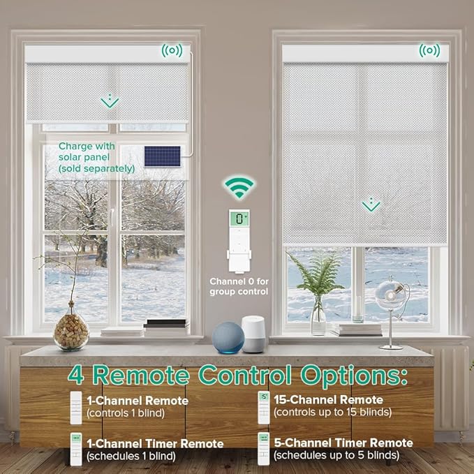 Kilonity Motorized Roller Shades, Light Filtering Remote Control Custom Window