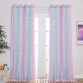 NICETOWN Baby Room Decor, White Gauze & Blackout Drapes Assembled, Star Cut Romantic and Colorful Curtains with Versatile Styling Options for Birthday Party (Blue & Purple & Pink, Each is W52 x L84)