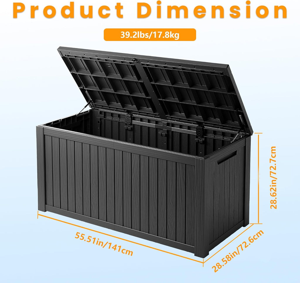 TARKARI 200 Gallon Lockable Resin Deck Box, Waterproof & UV-Resistant Outdoor Storage Box for Outdoor Cushion Storage, Garden Tools & Pool Accessories Storage, Black