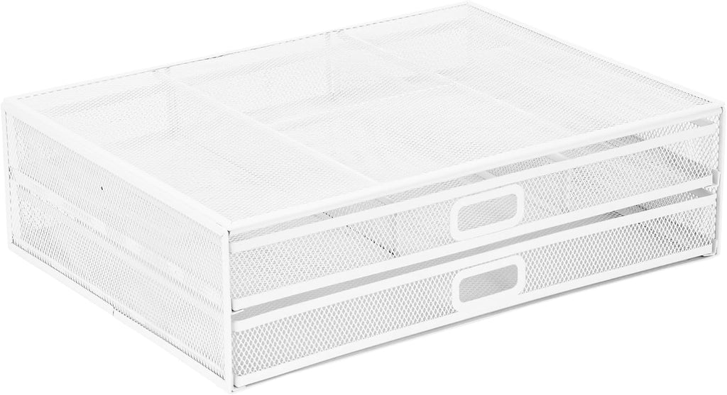 Mount-It! Mesh Computer Monitor Stand Riser [Metal] Desk Organizer with Two Pullout Storage Drawers for Desktop, Laptop, and Printer Accessories and Office Supplies (White)