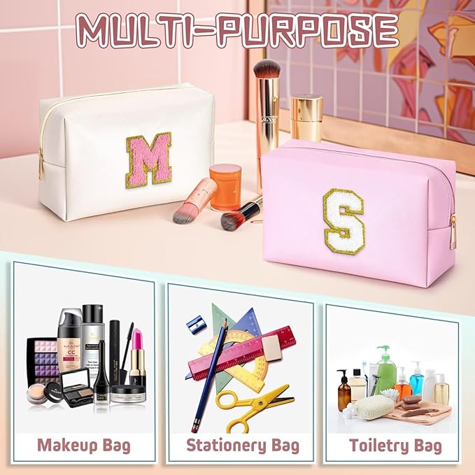 TOPEAST Gifts for Women Teen Girls, Initial Makeup Bag, Cosmetic Bag Travel Toiletry Pouch (Pink K)