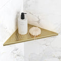 Bathroom Corner Shelf, Recessed 10" Shower Shelf Caddy, SUS304 Stainless Steel Shelf Wall Mount Triangular, No Drilling, Brushed Golden