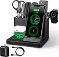 Desk Organizer with Phone Charger,Nightstand Desktop Organizer,Office Supplies Desk Accessories,Pen Holder Remote Control Holder,Black Leather Organizer With Charging Station (black)