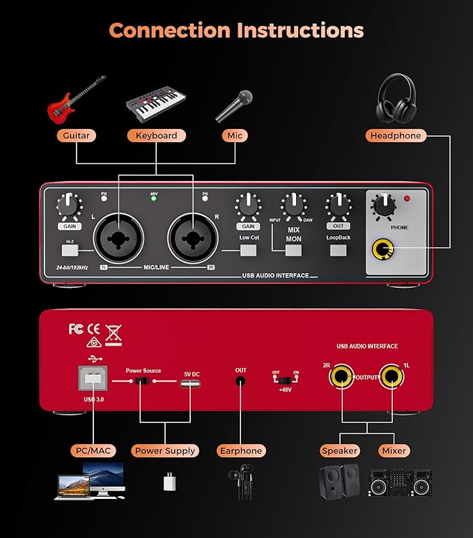 TISINO Audio Interface 24Bit/192kHz, USB Audio Interface