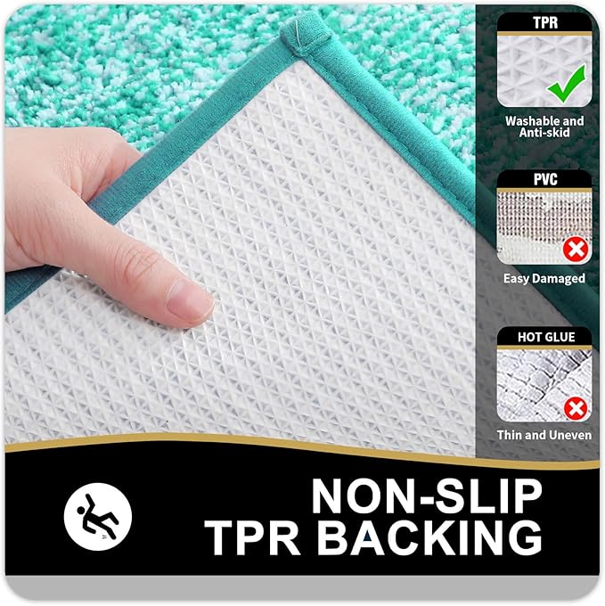OLANLY Bathroom Rugs 24x16, Extra Soft and Absorbent Microfiber Bath Mat, Non-Slip, Machine Washable, Quick Dry Shaggy Bath Carpet, Suitable for Bathroom Floor, Tub, Shower (Small, Green)